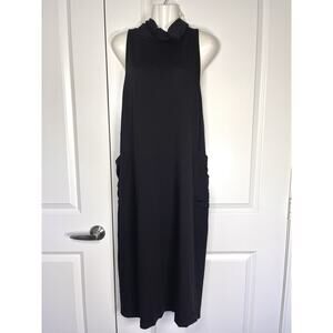 Eileen Fisher Cowl Neck Sleeveless Knit Midi Dress Big Pockets Tencel Size M